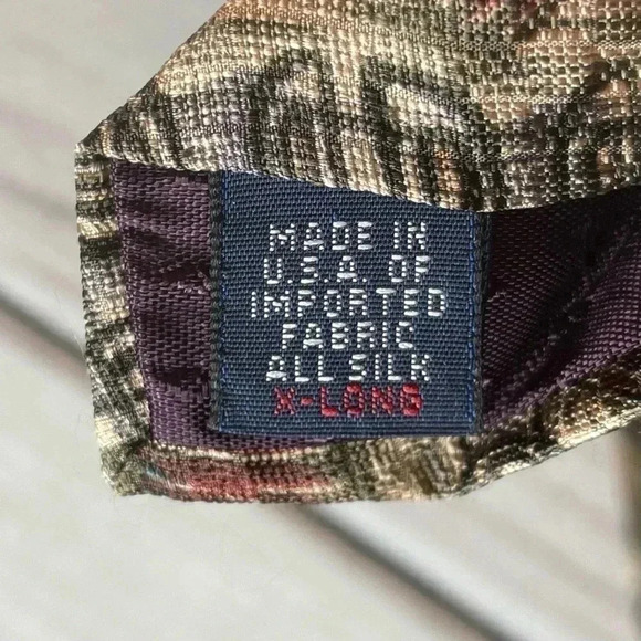 Pattinni Mens Silk Tie Extra Long 61.25” Long Tan Gold Black 4” Wide - Picture 7 of 8